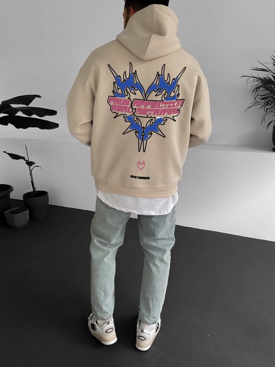 Beige "Affection" Printed Oversize Hoodie - Broek
