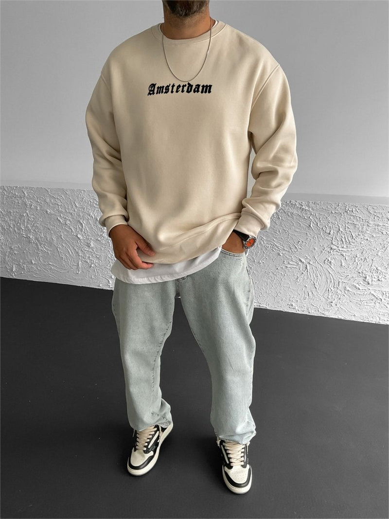 Beige "Amsterdam" Printed Oversize Sweatshirt
