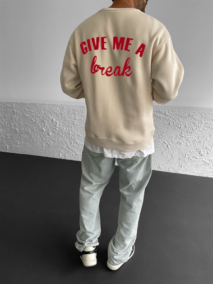 Beige "Break" Printed Oversize Sweatshirt - Broek