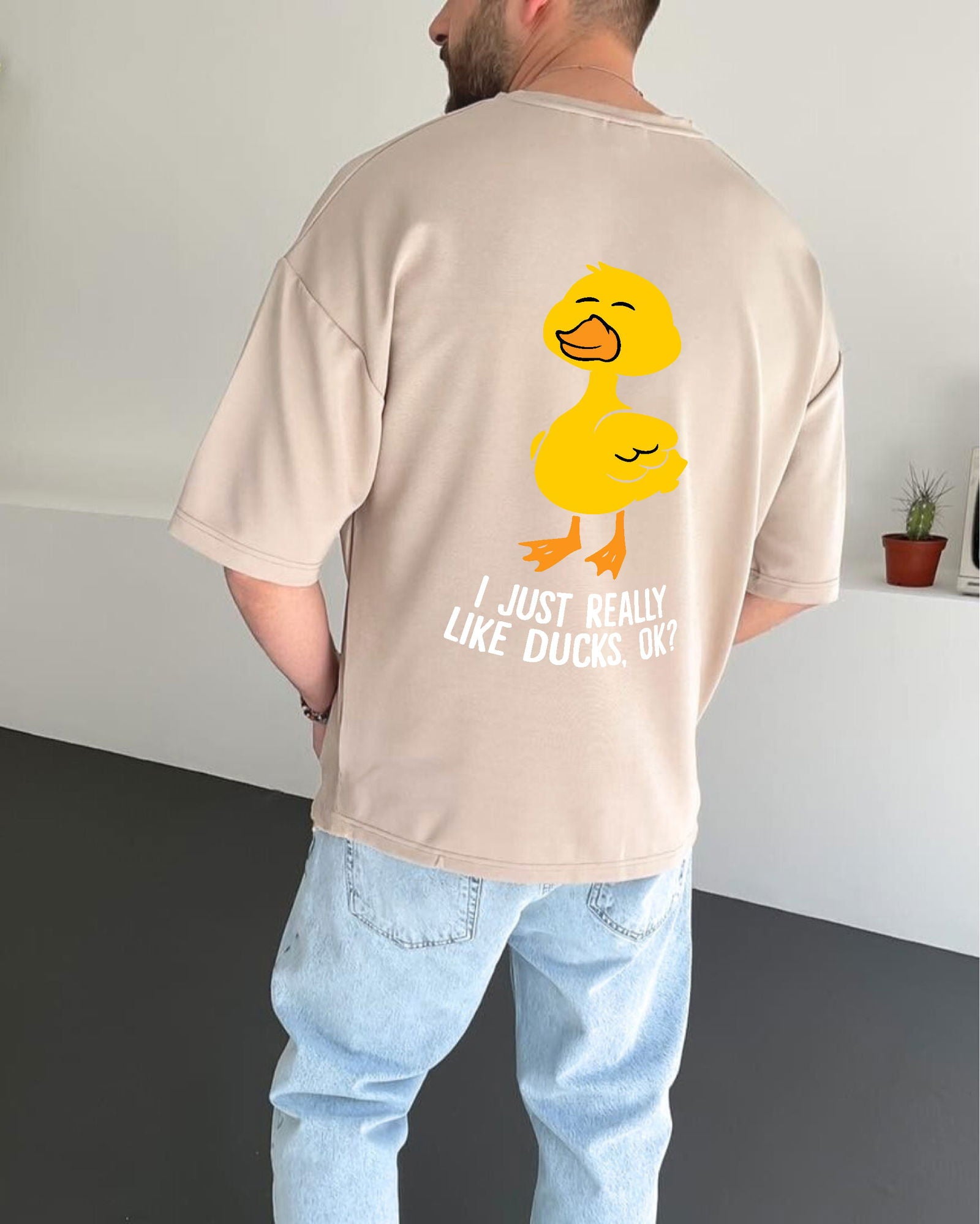 Beige "Duck Lover" Printed Oversize T-Shirt - Broek