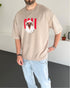 Beige "Eagle" Printed Oversize T-Shirt - Broek