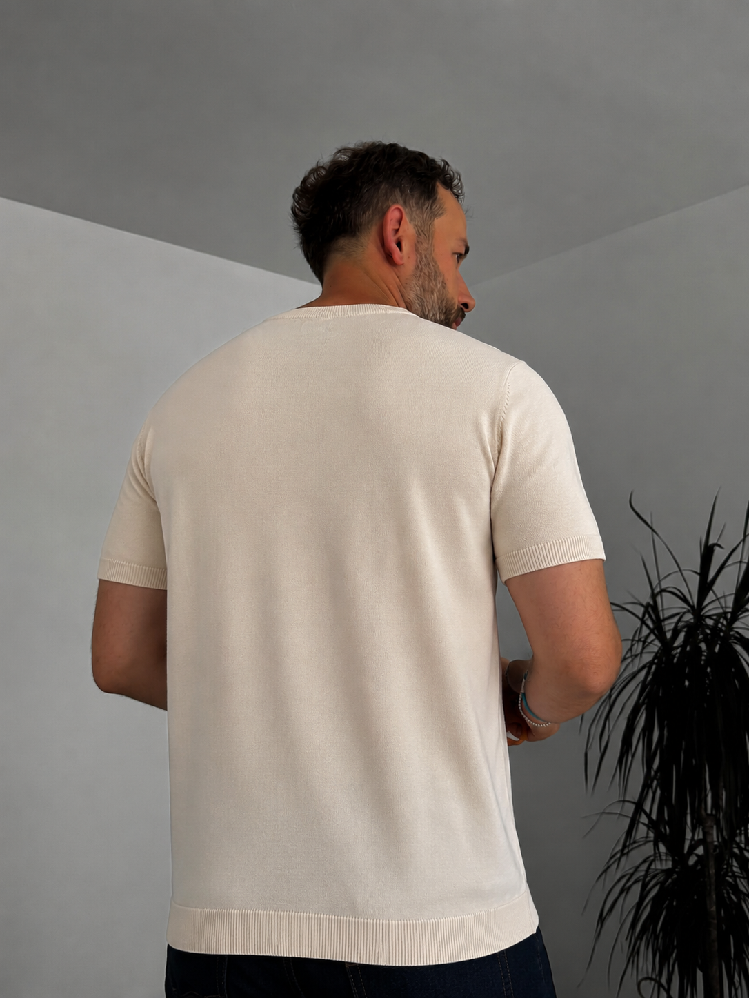 Beige Crewneck Knitted Tee