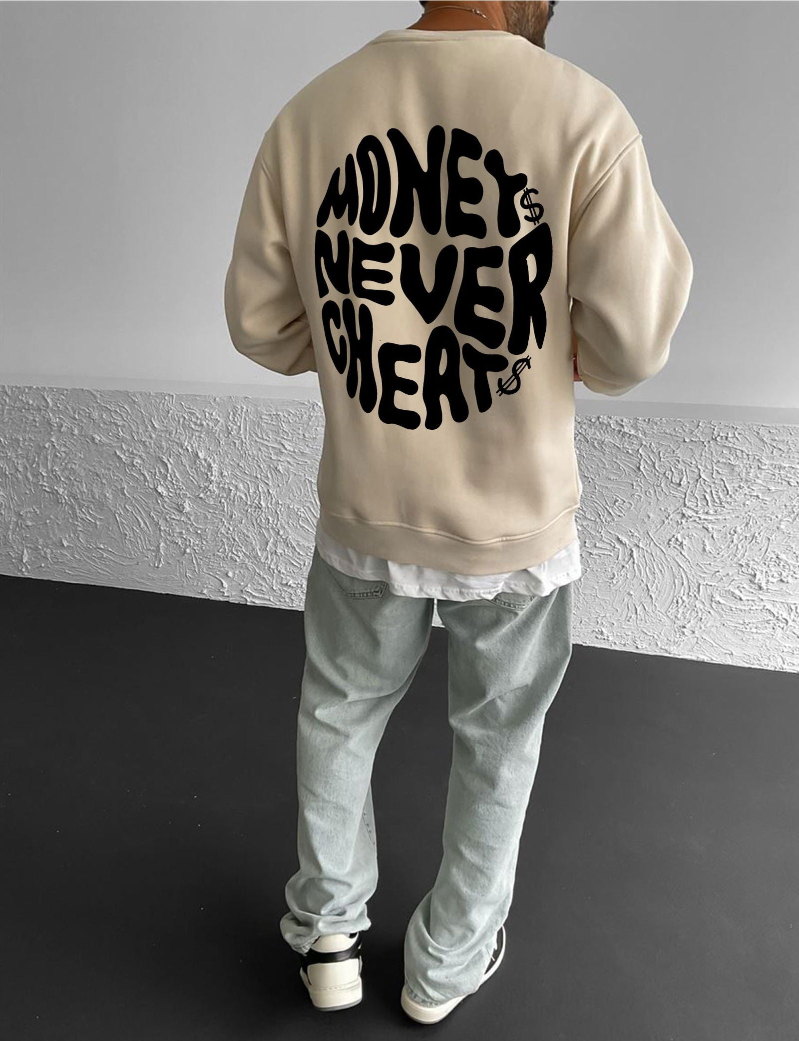 Beige "Money Integrity" Printed Oversize Sweatshirt - Broek