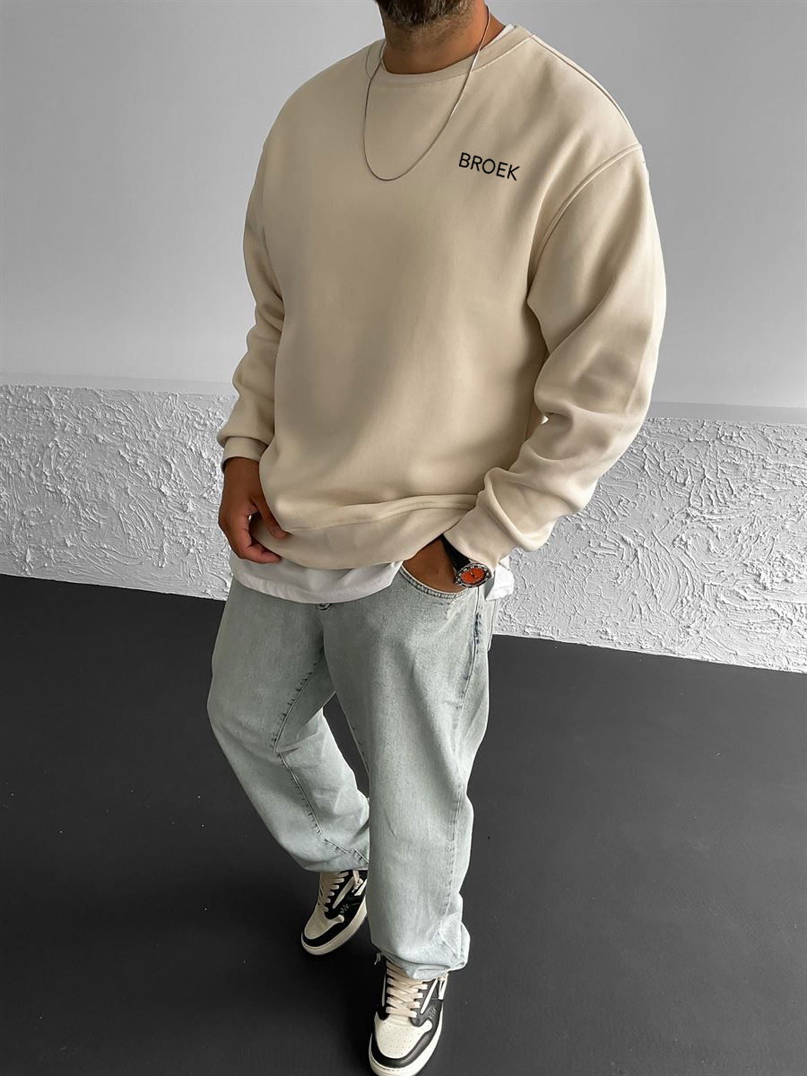Beige "Money Integrity" Printed Oversize Sweatshirt - Broek