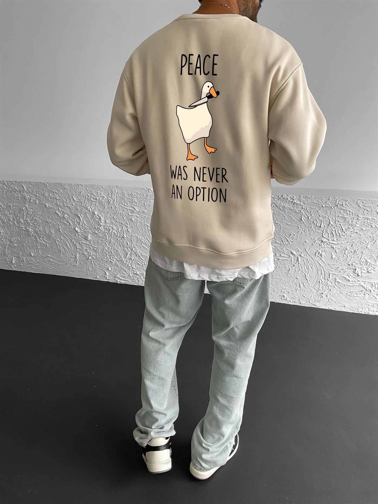 Beige "Peace" Printed Oversize Sweatshirt - Broek