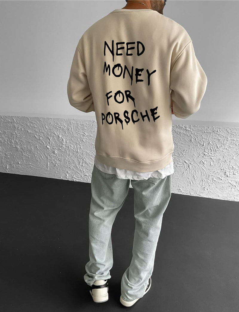 Beige "Porsche" Printed Oversize Sweatshirt