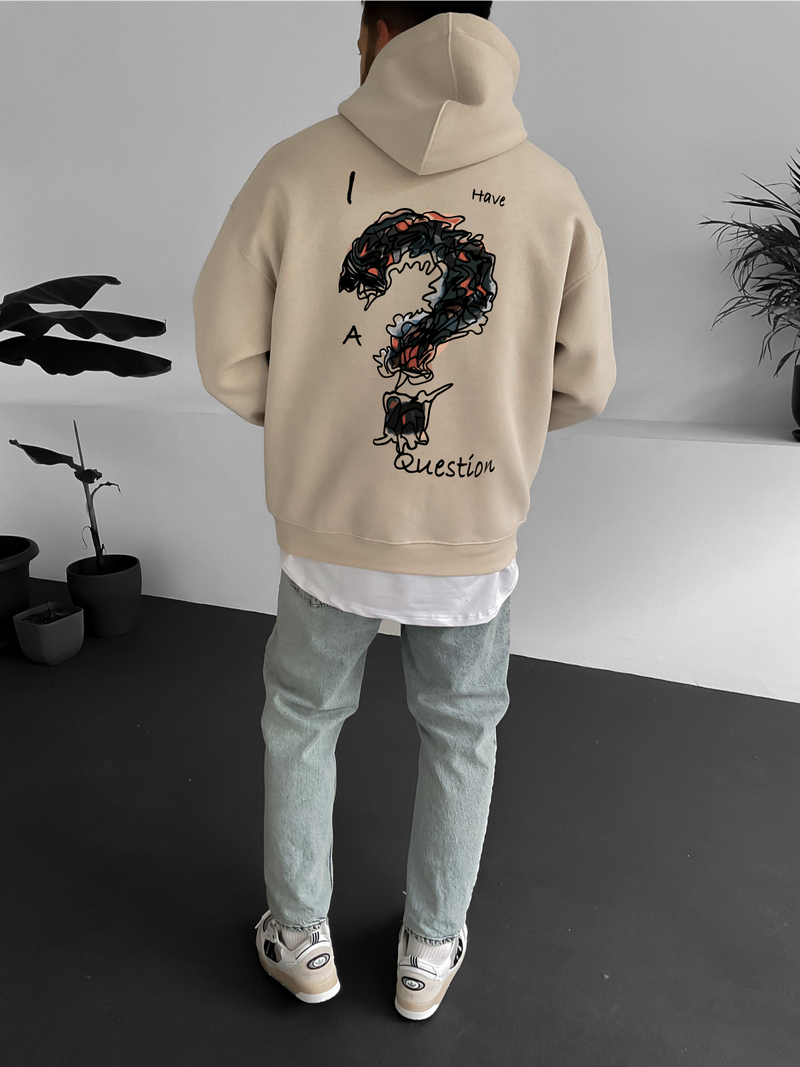 Beige "Question" Printed Oversize Hoodie
