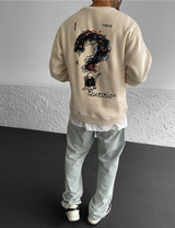 Beige "Question" Printed Oversize Sweatshirt - Broek