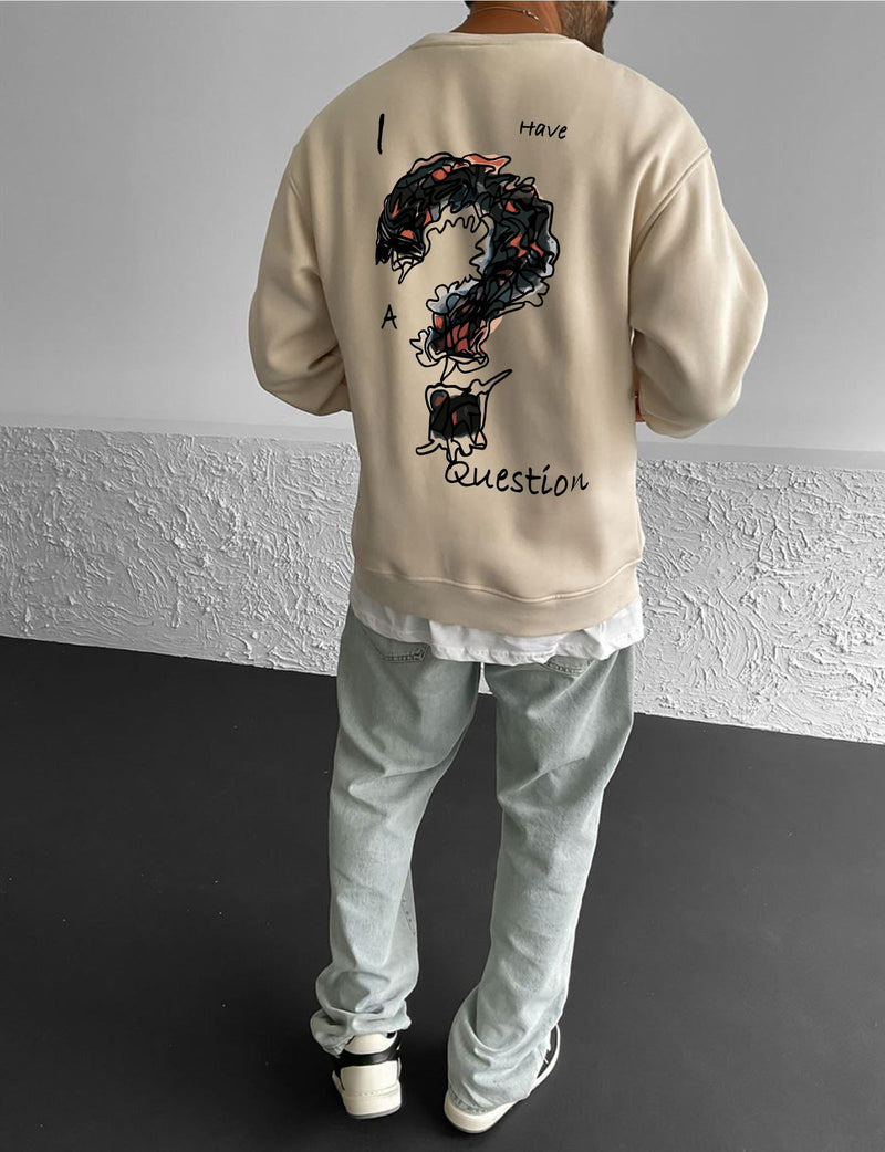 Beige "Question" Printed Oversize Sweatshirt