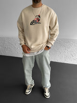 Beige "Racing" Printed Oversize Sweatshirt - Broek