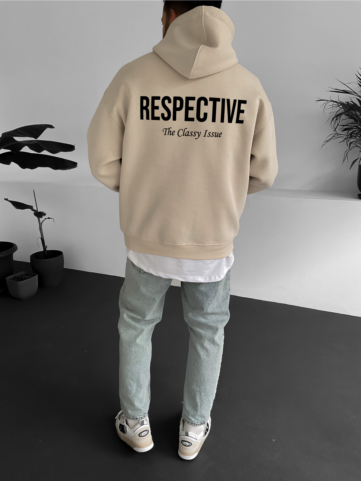 Beige "Respective " Printed Oversize Hoodie - Broek