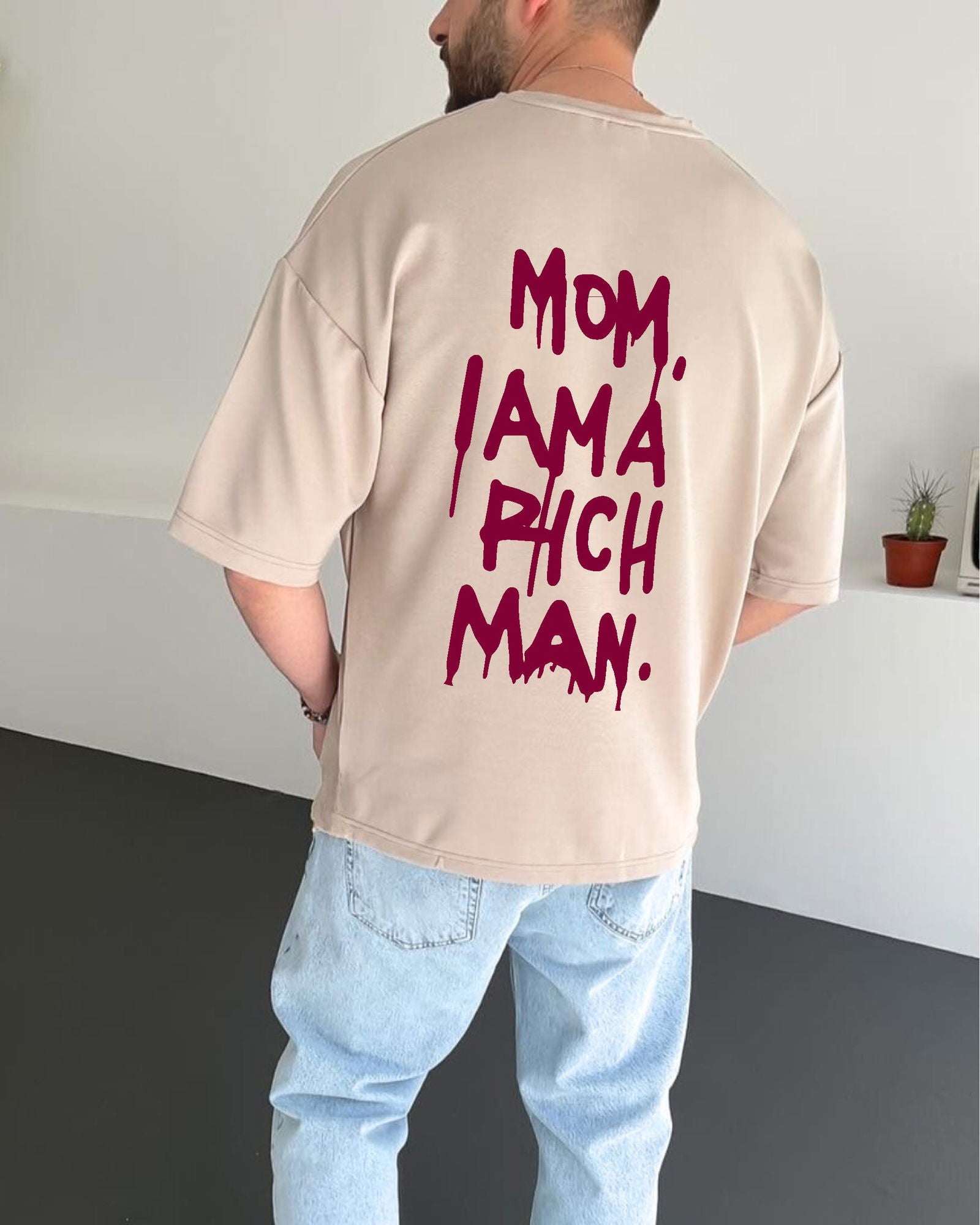 Beige "Success" Printed Oversize T-Shirt - Broek