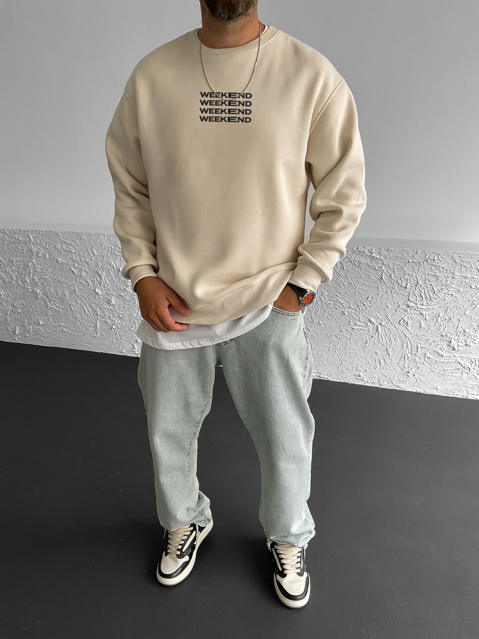 Beige "Weekend" Printed Oversize Sweatshirt - Broek
