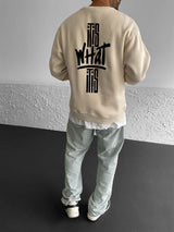 Beige "What" Printed Oversize Sweatshirt - Broek