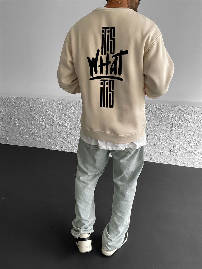 Beige "What" Printed Oversize Sweatshirt