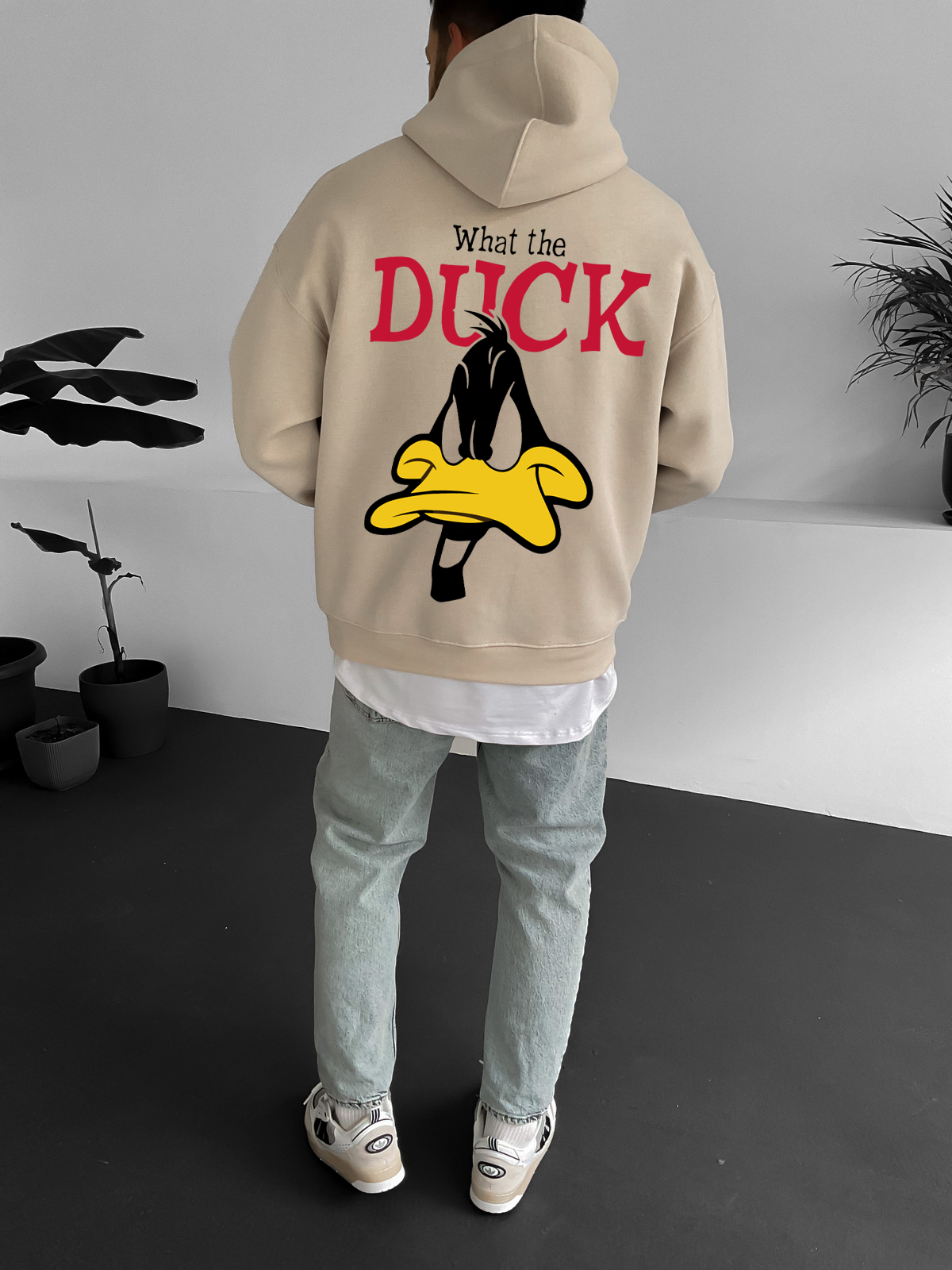 Beige "What's the duck" Printed Oversize Hoodie - Broek