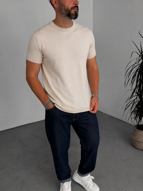 Beige Crewneck Knitted Tee