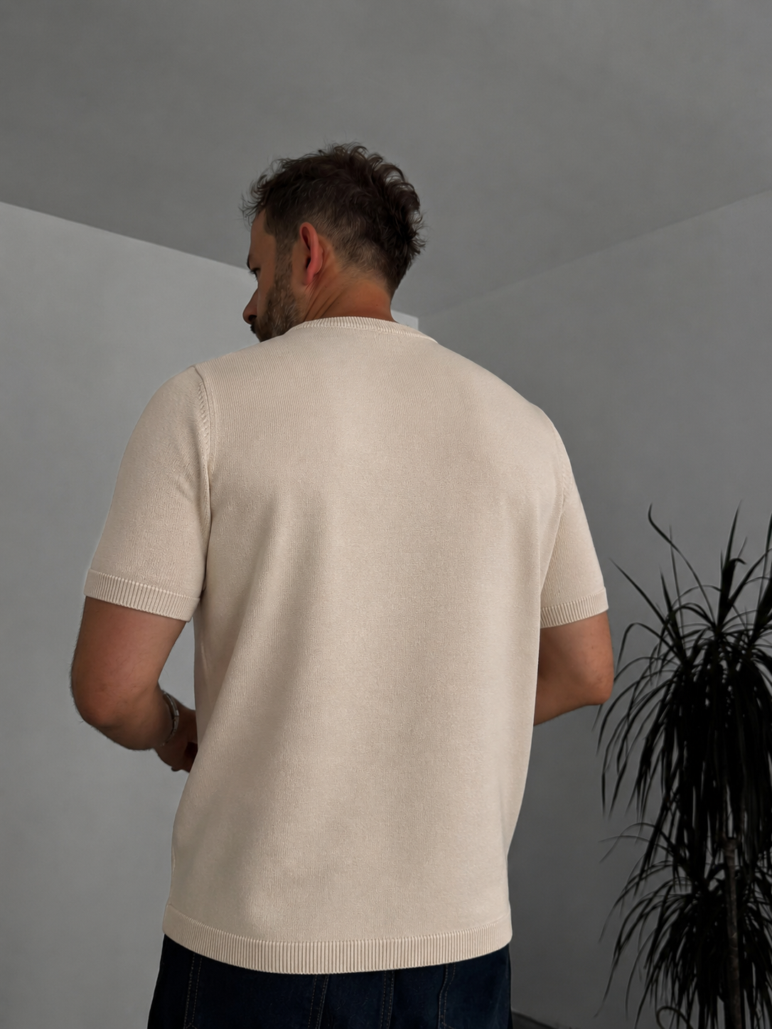 Beige Crewneck Knitted Tee
