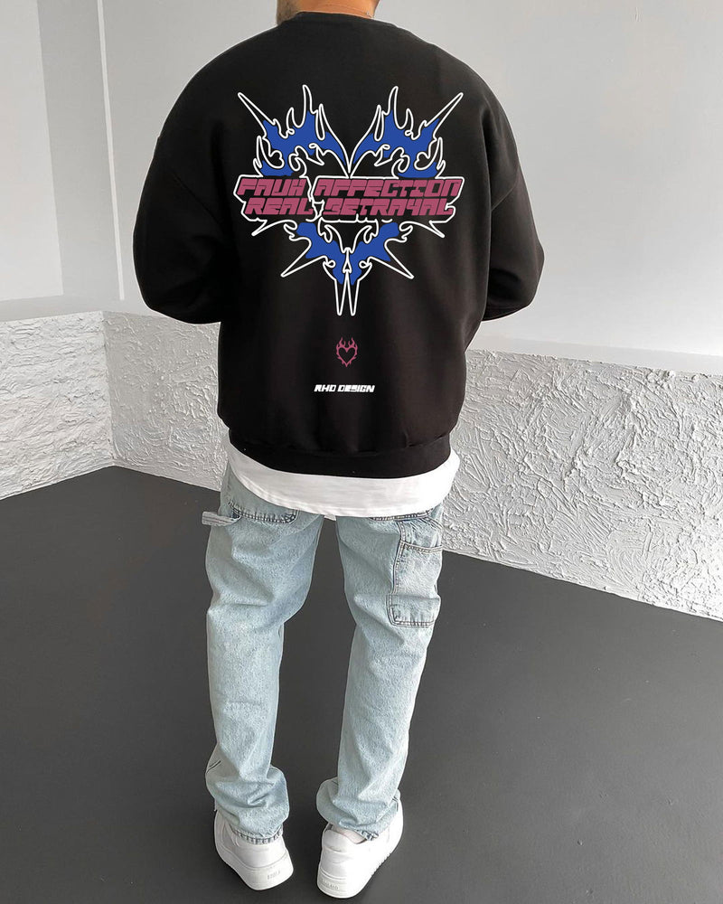 Black "Affection" Printed Oversize Sweatshirt