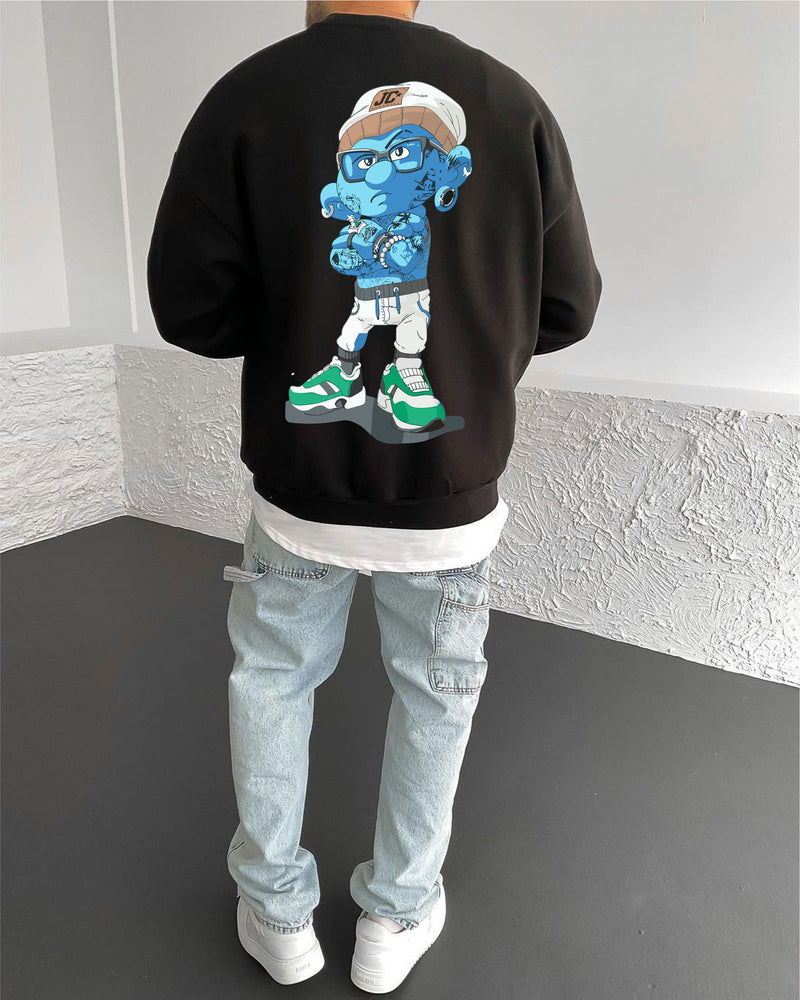 Black "Crime" Printed Oversize Sweatshirt