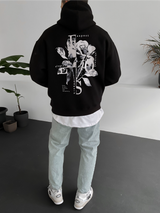 Black "Flower" Printed Oversize Hoodie - Broek