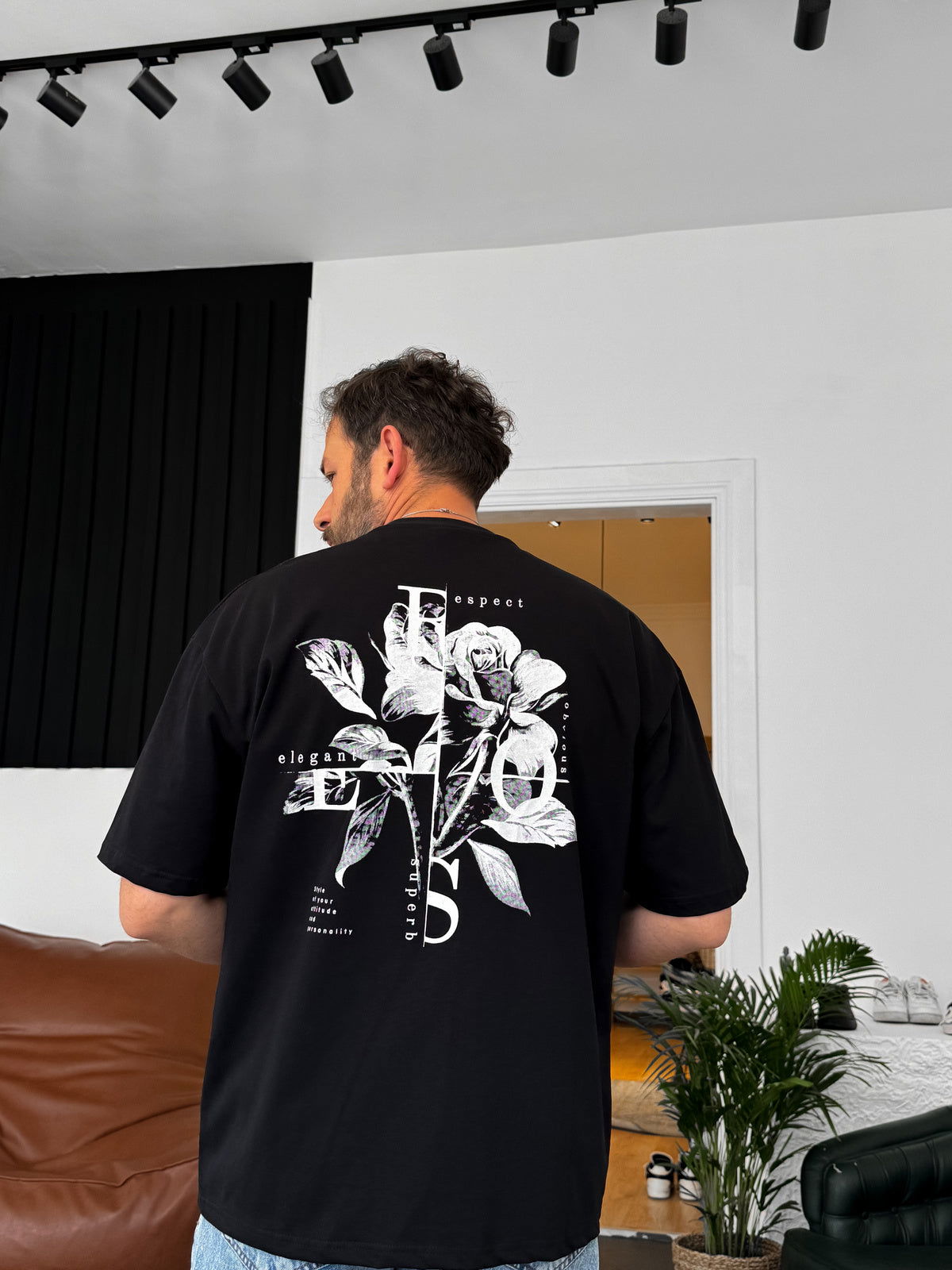 Black "Flower" Printed Oversize T-Shirt - Broek