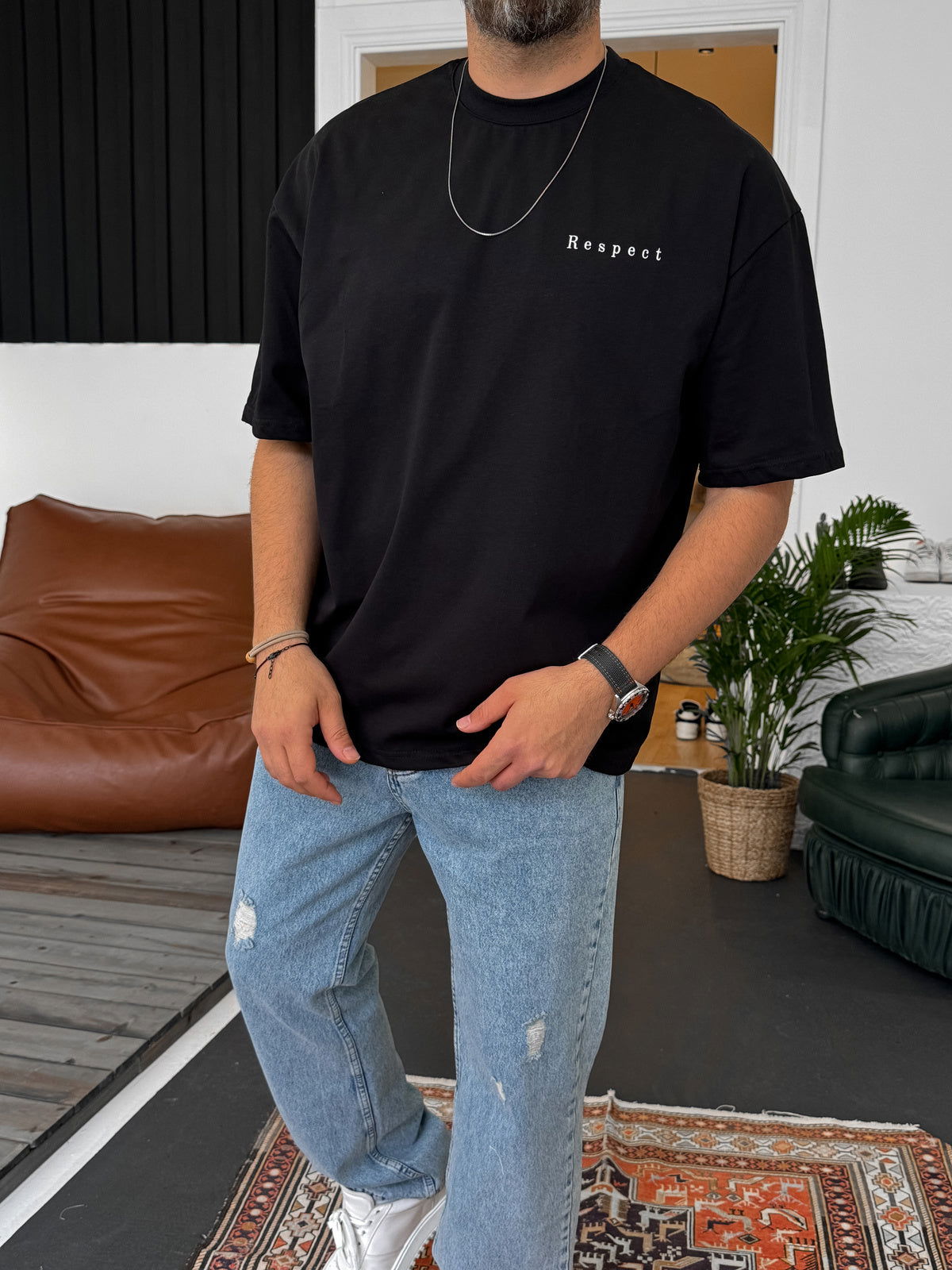 Black "Flower" Printed Oversize T-Shirt - Broek