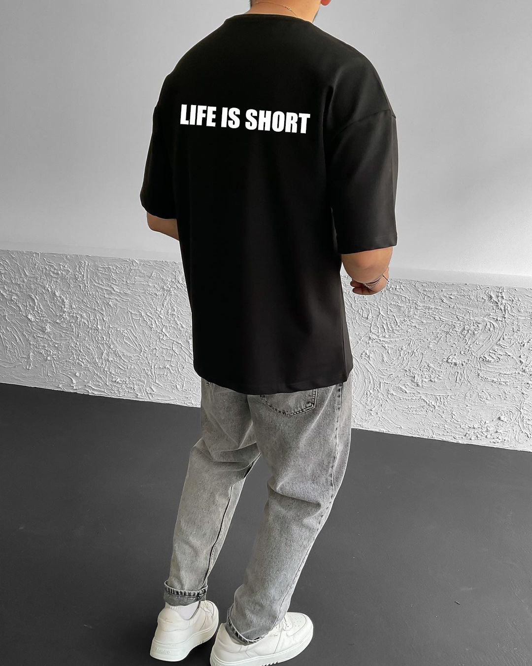 Black "Life is short" Printed Oversize T-Shirt - Broek