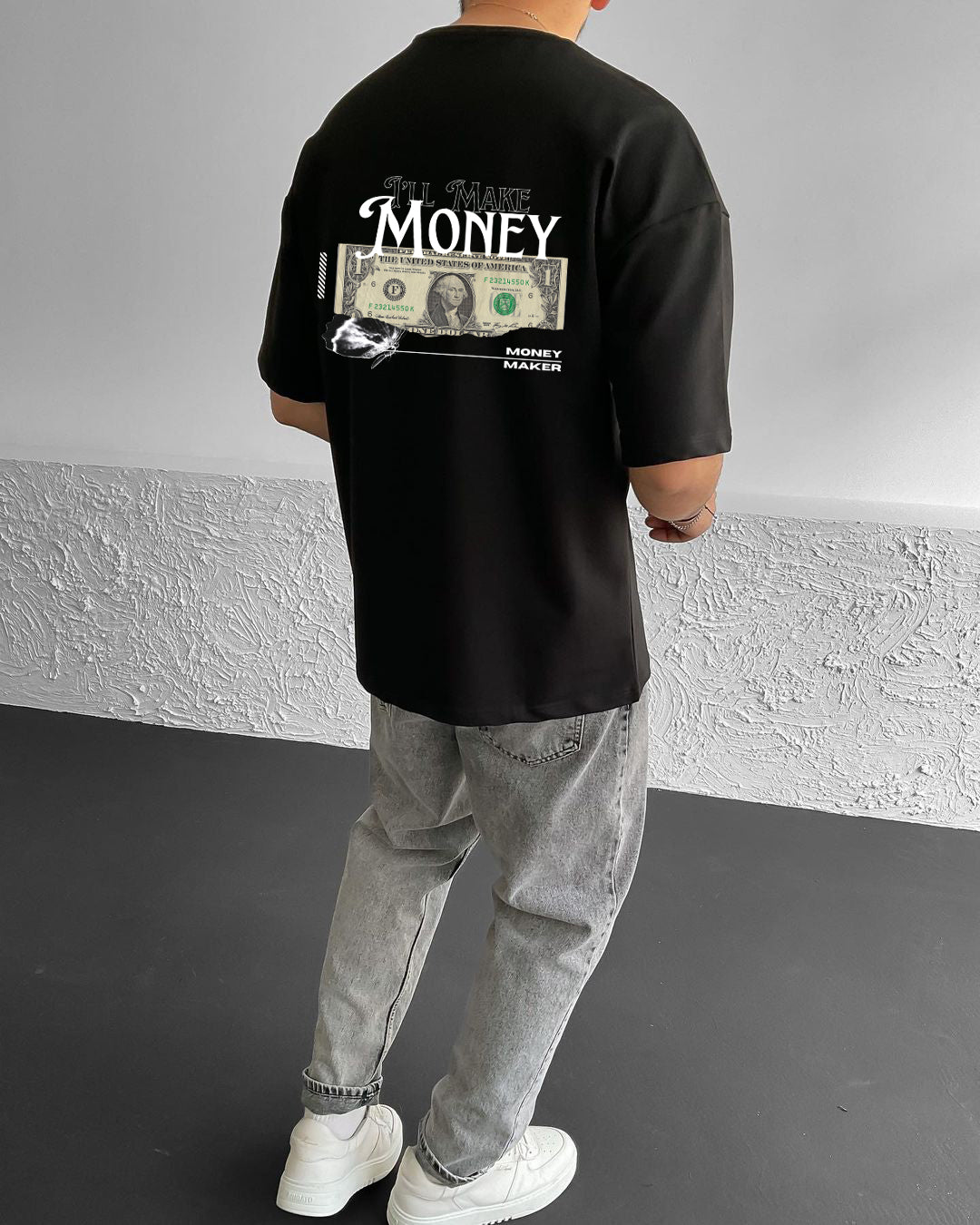 Black Money Printed Oversize T-Shirt - Broek