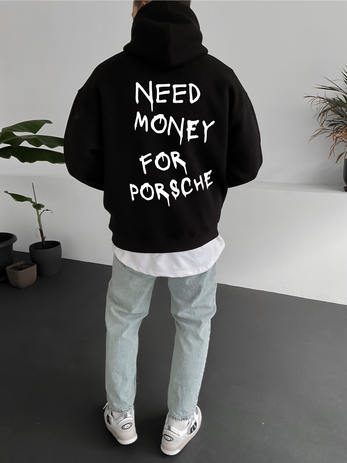 Black "Porsche" Printed Oversize Hoodie - Broek