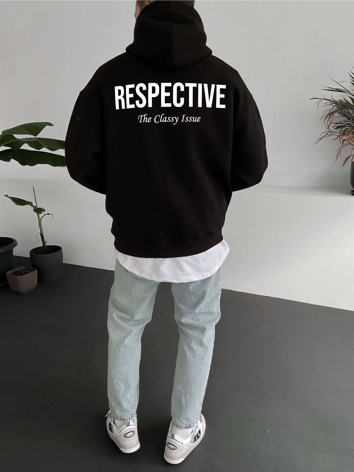 Black "Respective " Printed Oversize Hoodie - Broek