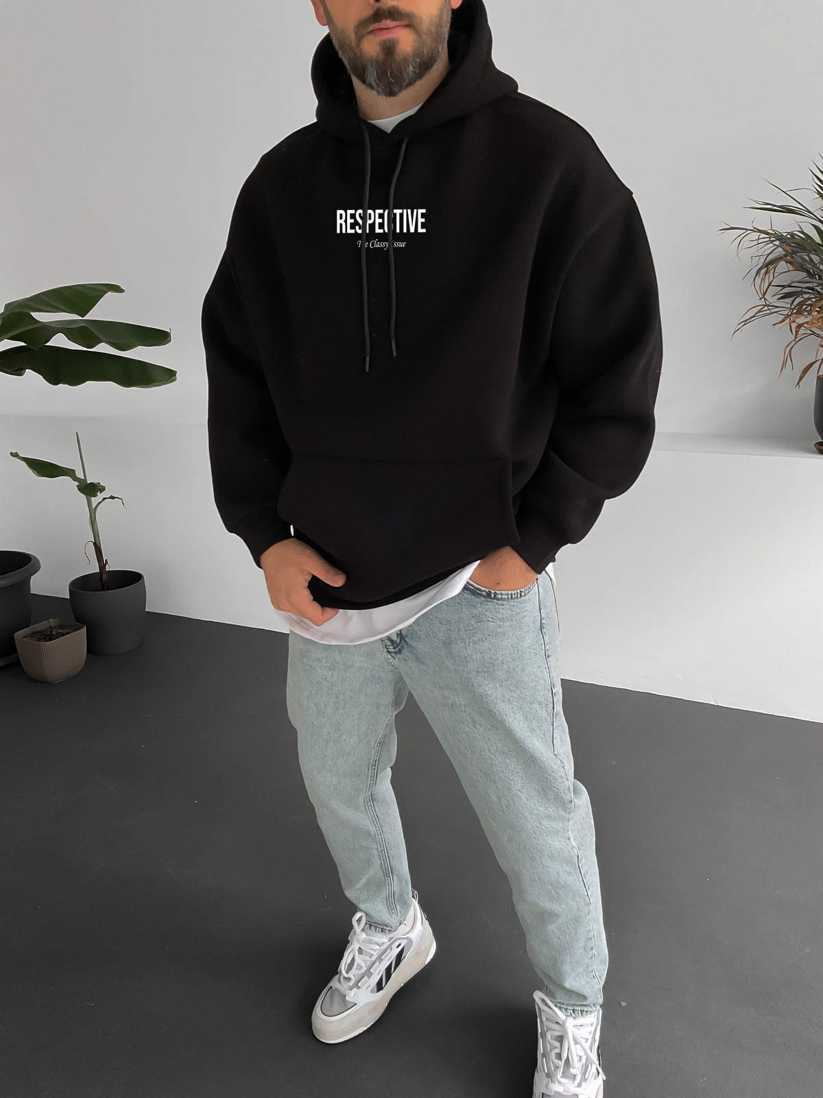 Black "Respective " Printed Oversize Hoodie - Broek
