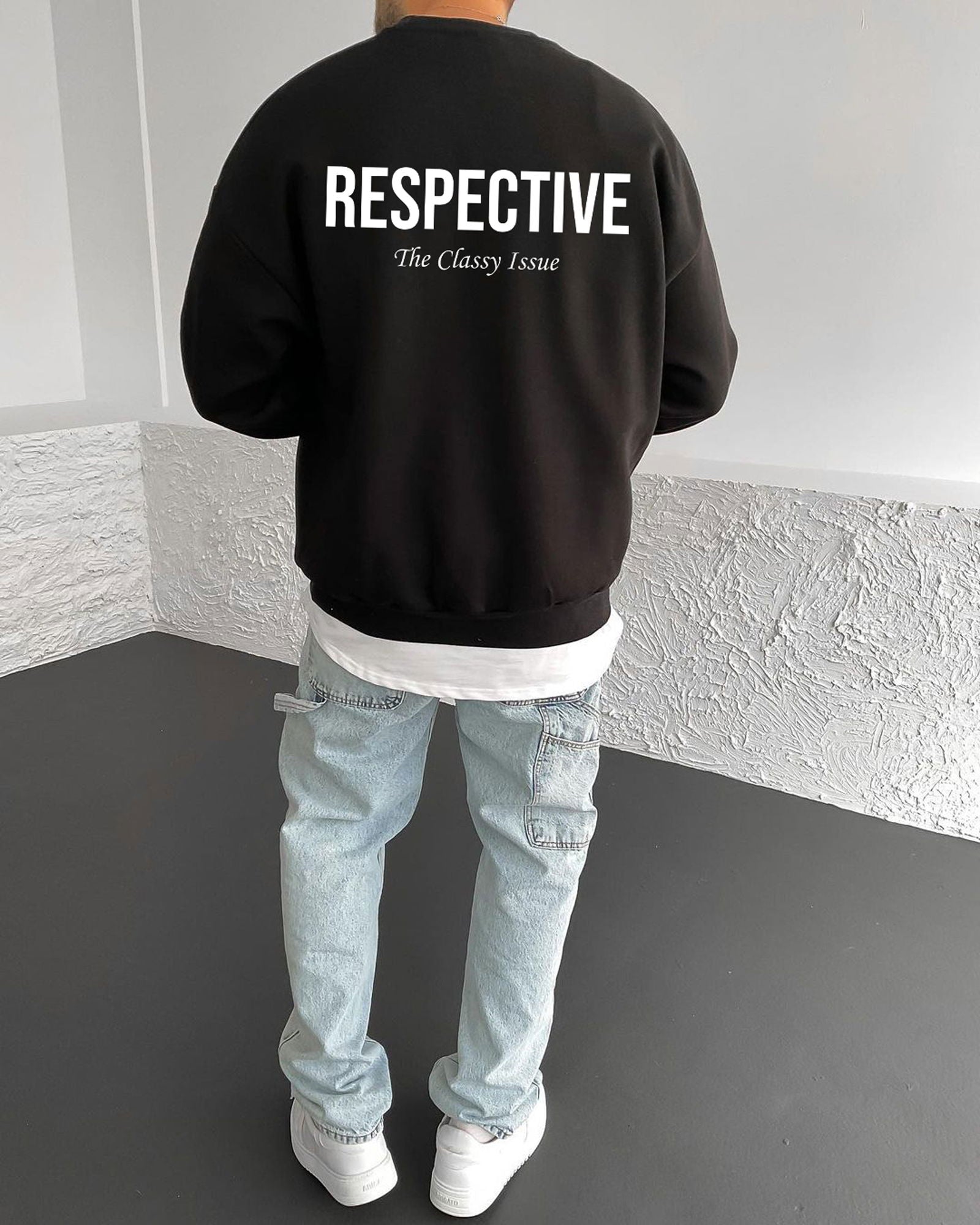 Black "Respective " Printed Oversize Sweatshirt - Broek