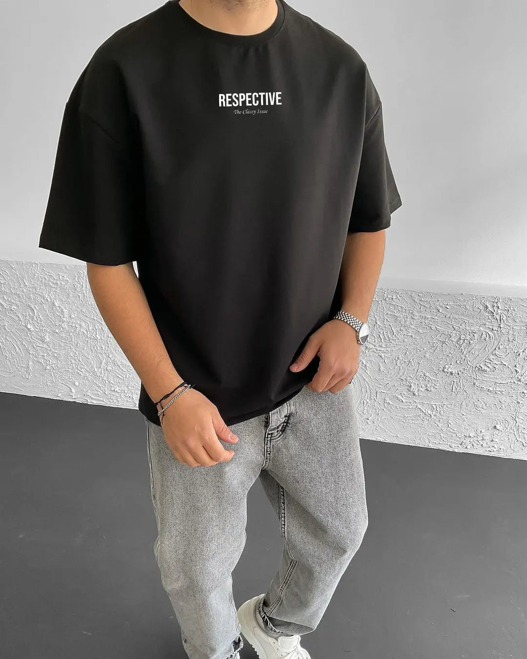 Black Respective Printed Oversize T-Shirt - Broek