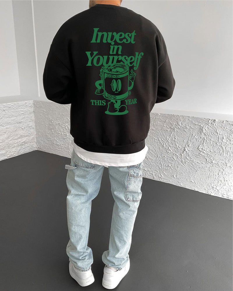 Black "Self-improvement" Printed Oversize Sweatshirt