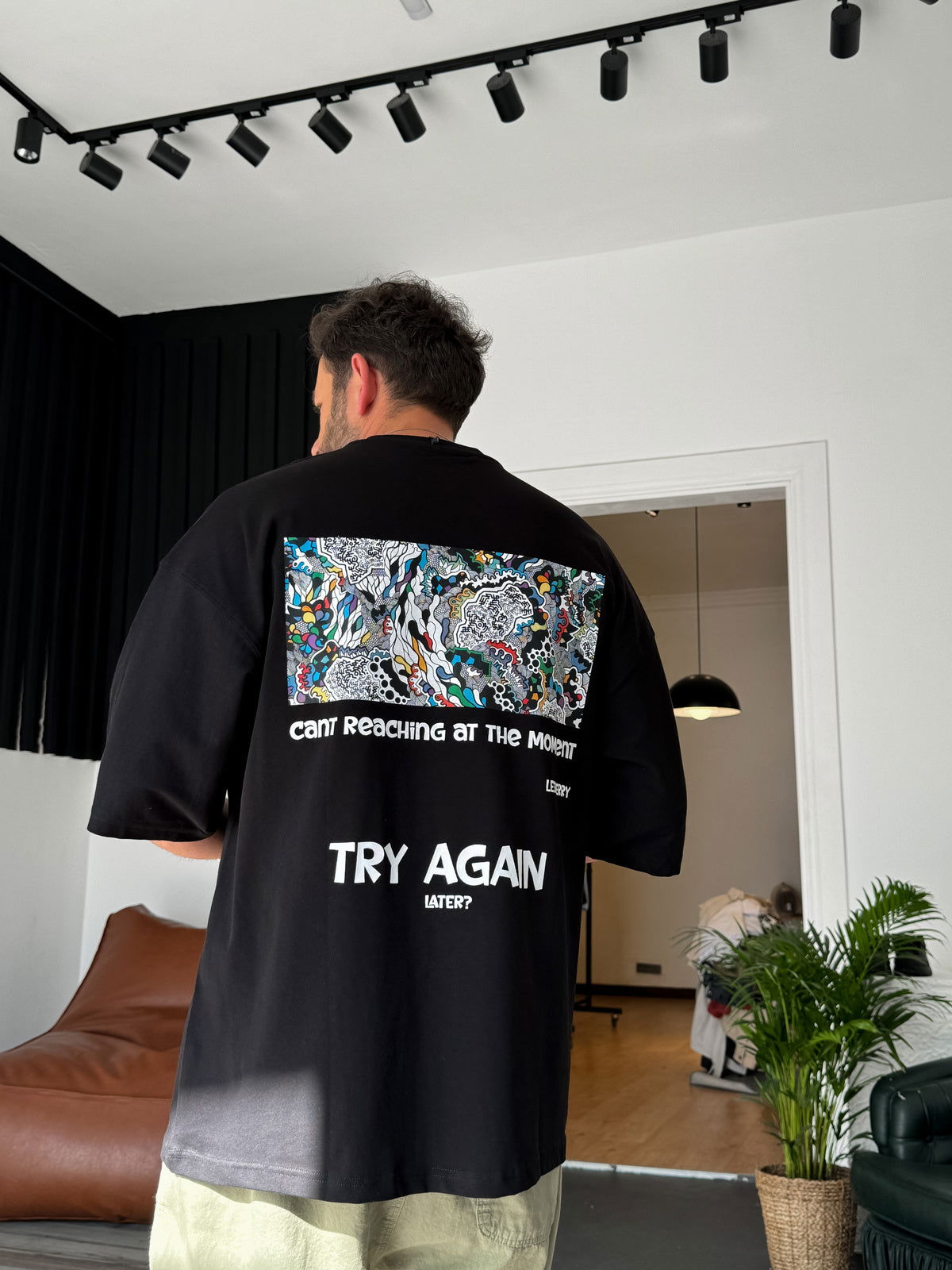 Black "Try Again" Printed Oversize T-Shirt - Broek