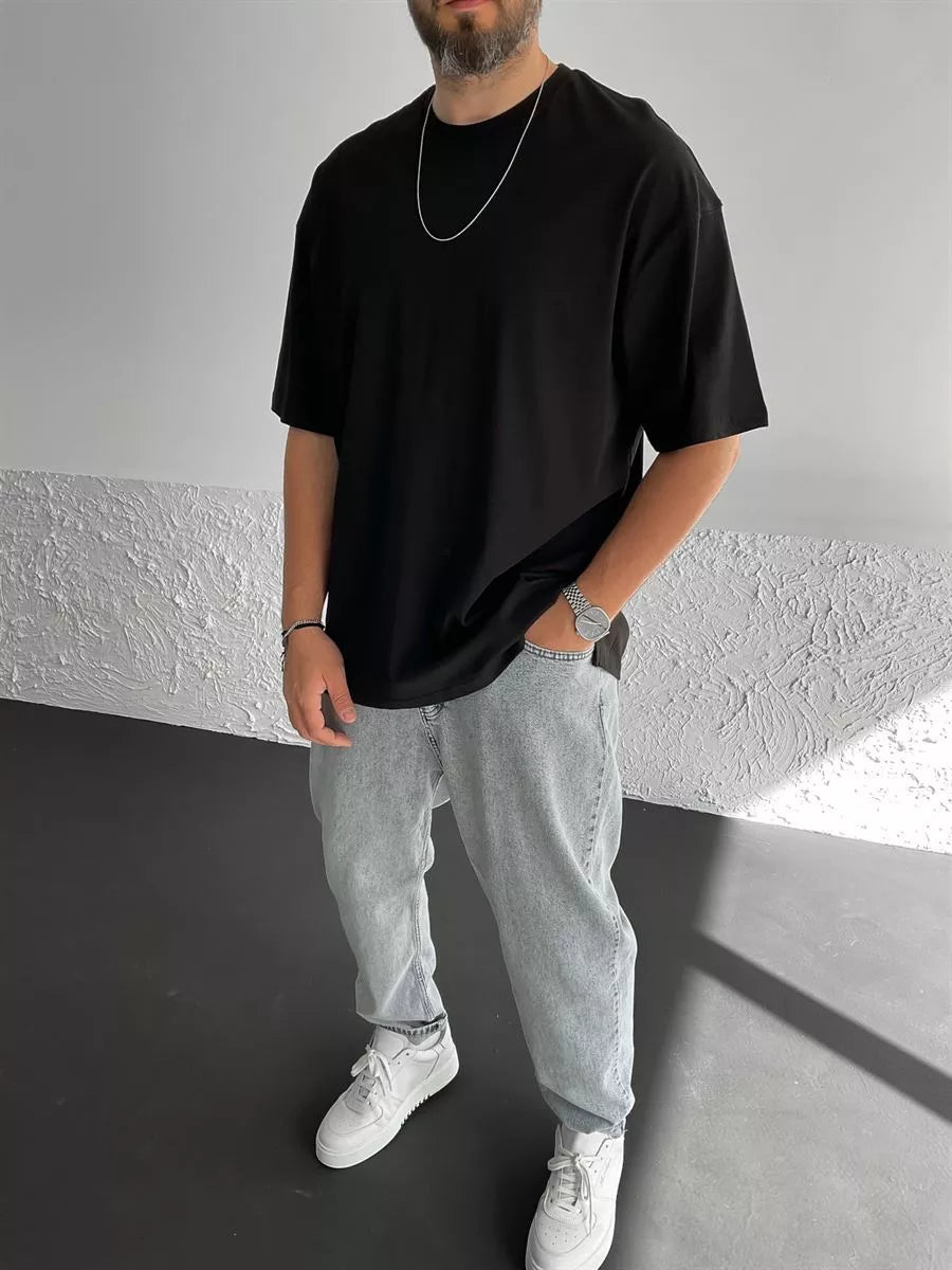 Black What Printed Oversize T-Shirt - Broek