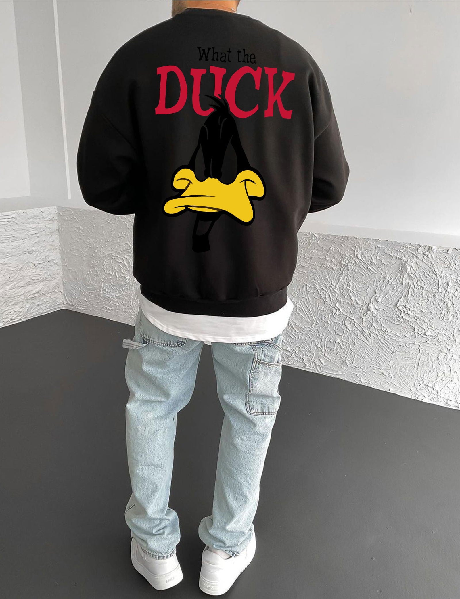 Black "What's the duck" Printed Oversize Sweatshirt - Broek