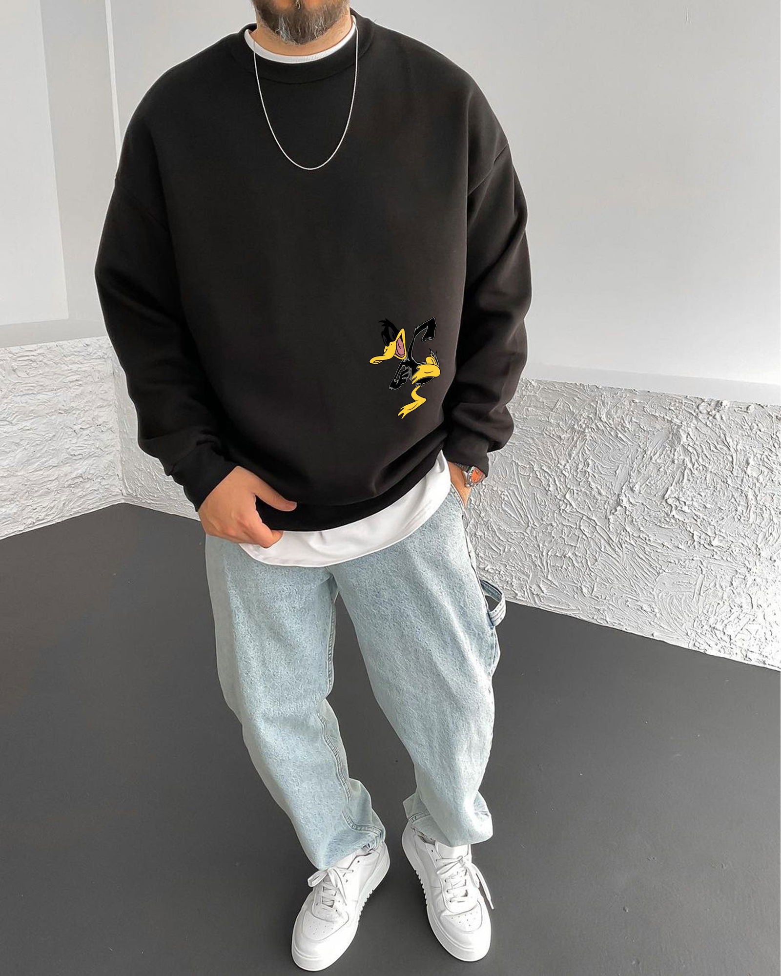 Black "What's the duck" Printed Oversize Sweatshirt - Broek