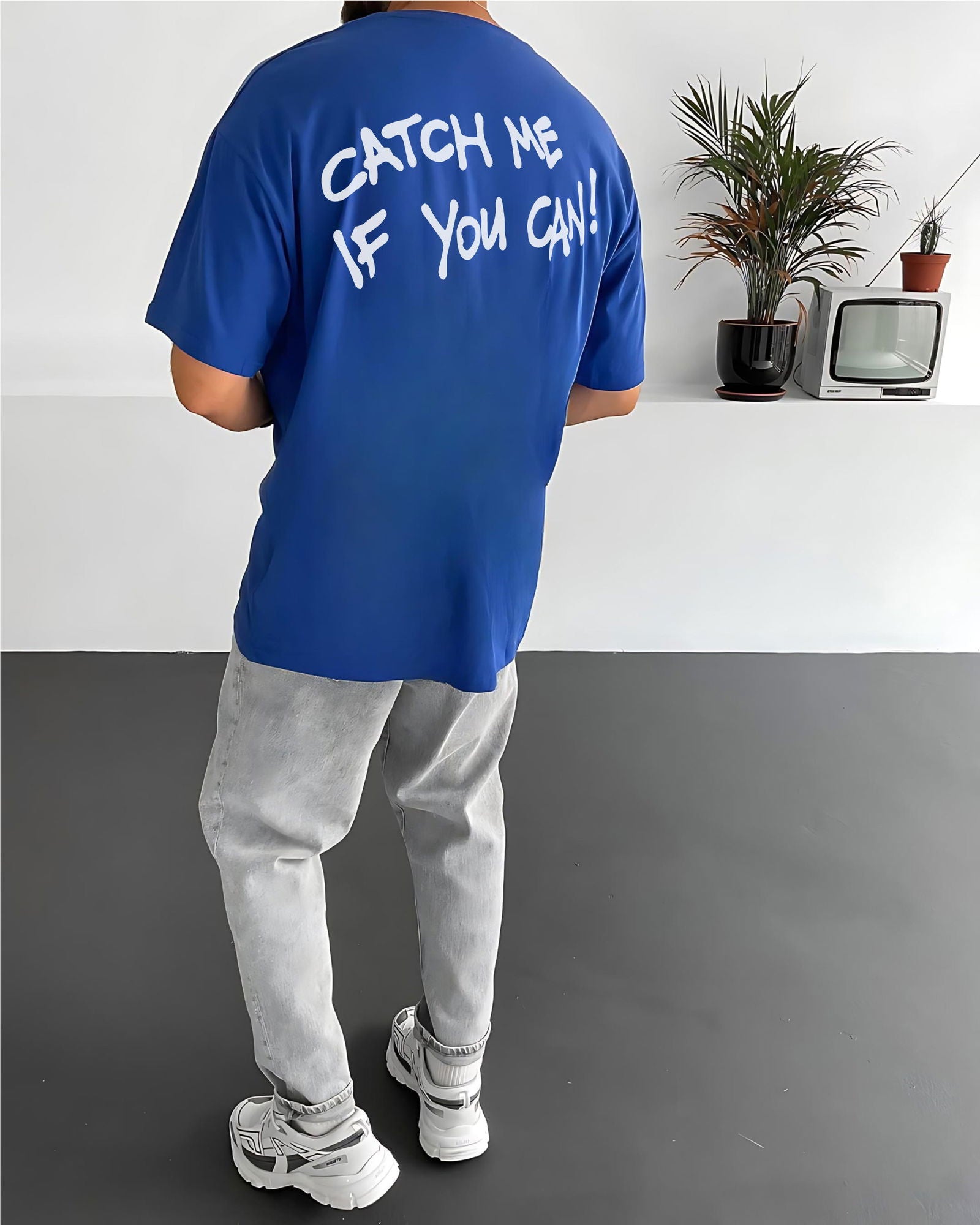 Blue "Cat" Printed Oversize T-Shirt - Broek
