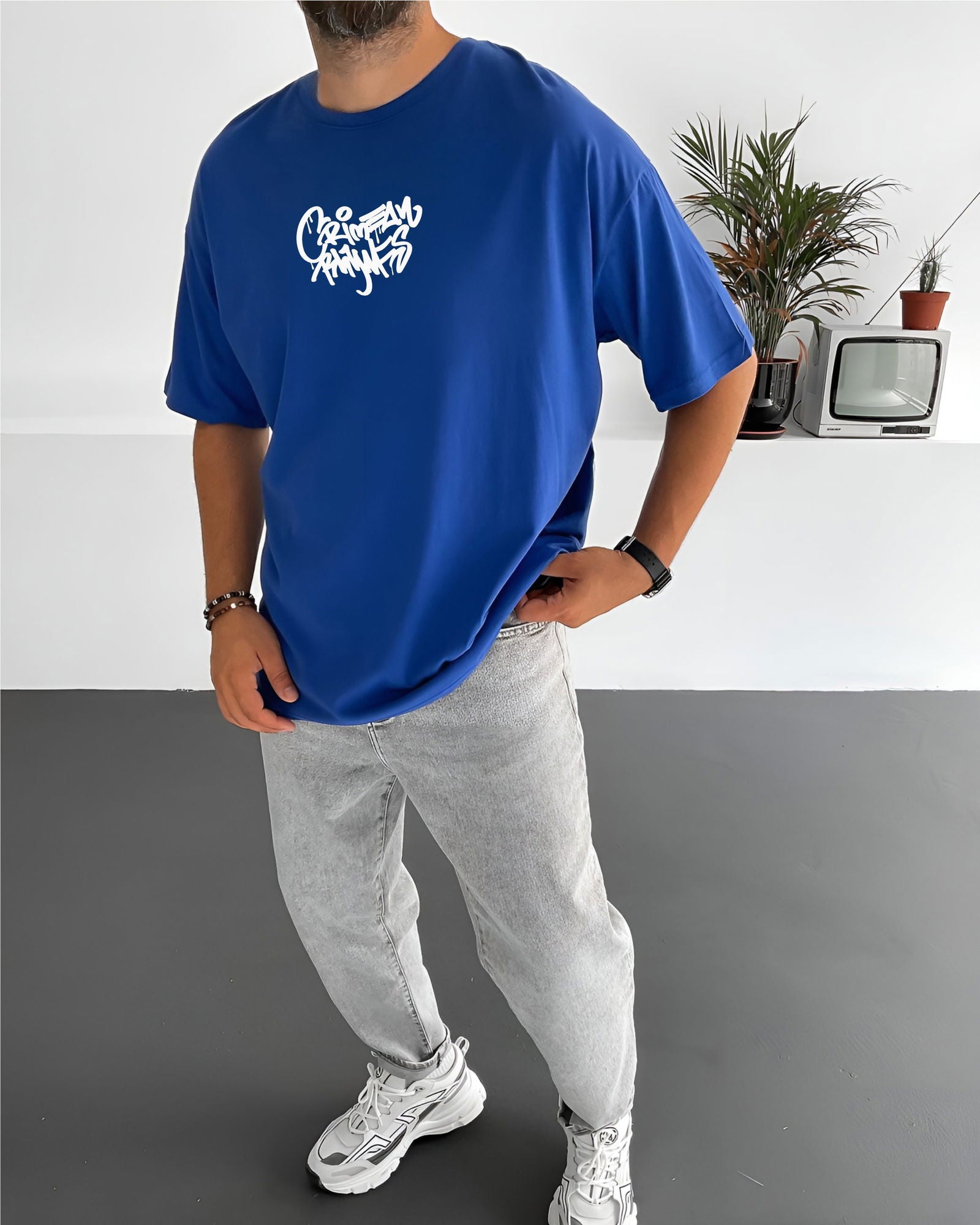 Blue "Crime" Printed Oversize T-Shirt - Broek