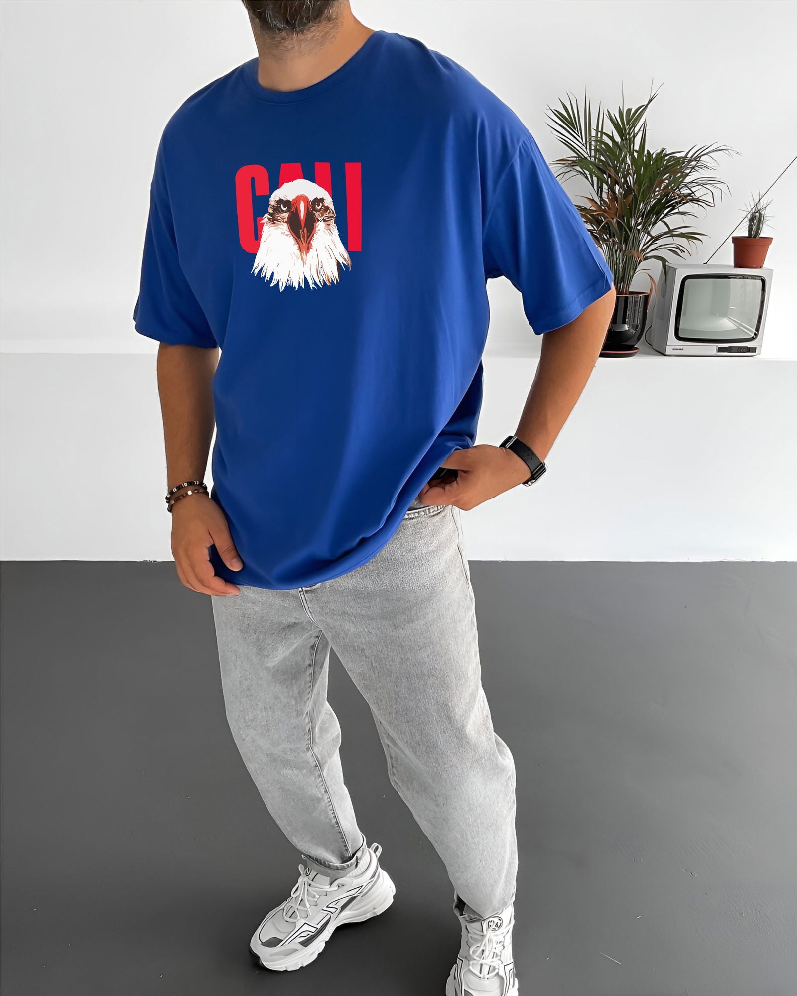 Blue "Eagle" Printed Oversize T-Shirt - Broek