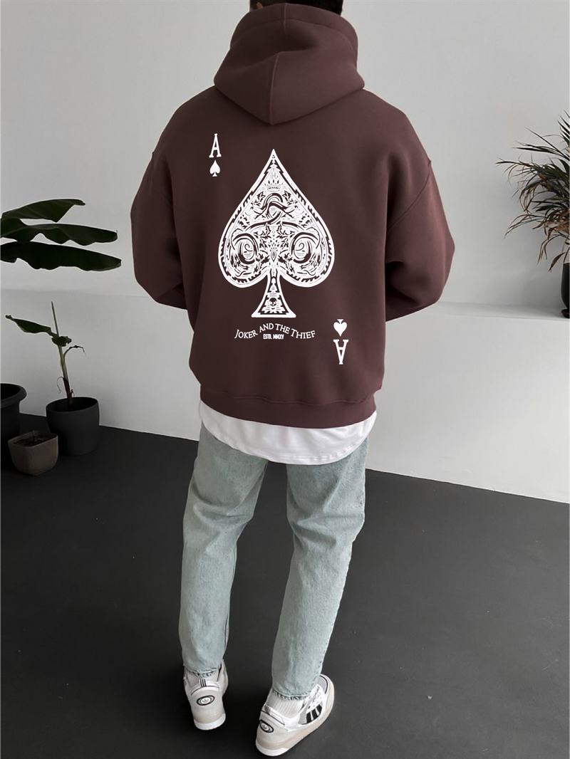 Brown "Ace" Printed Oversize Hoodie