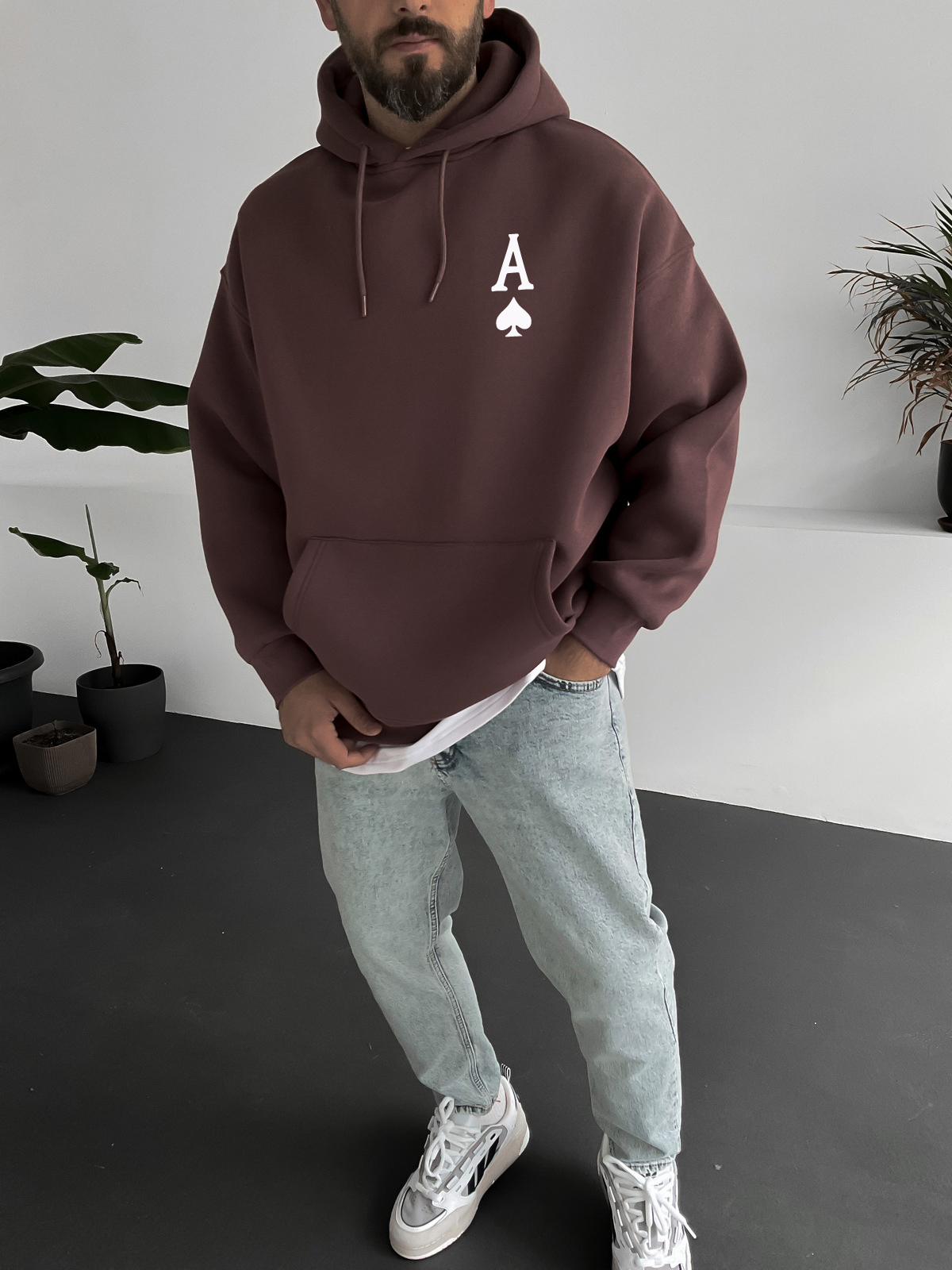 Brown "Ace" Printed Oversize Hoodie - Broek