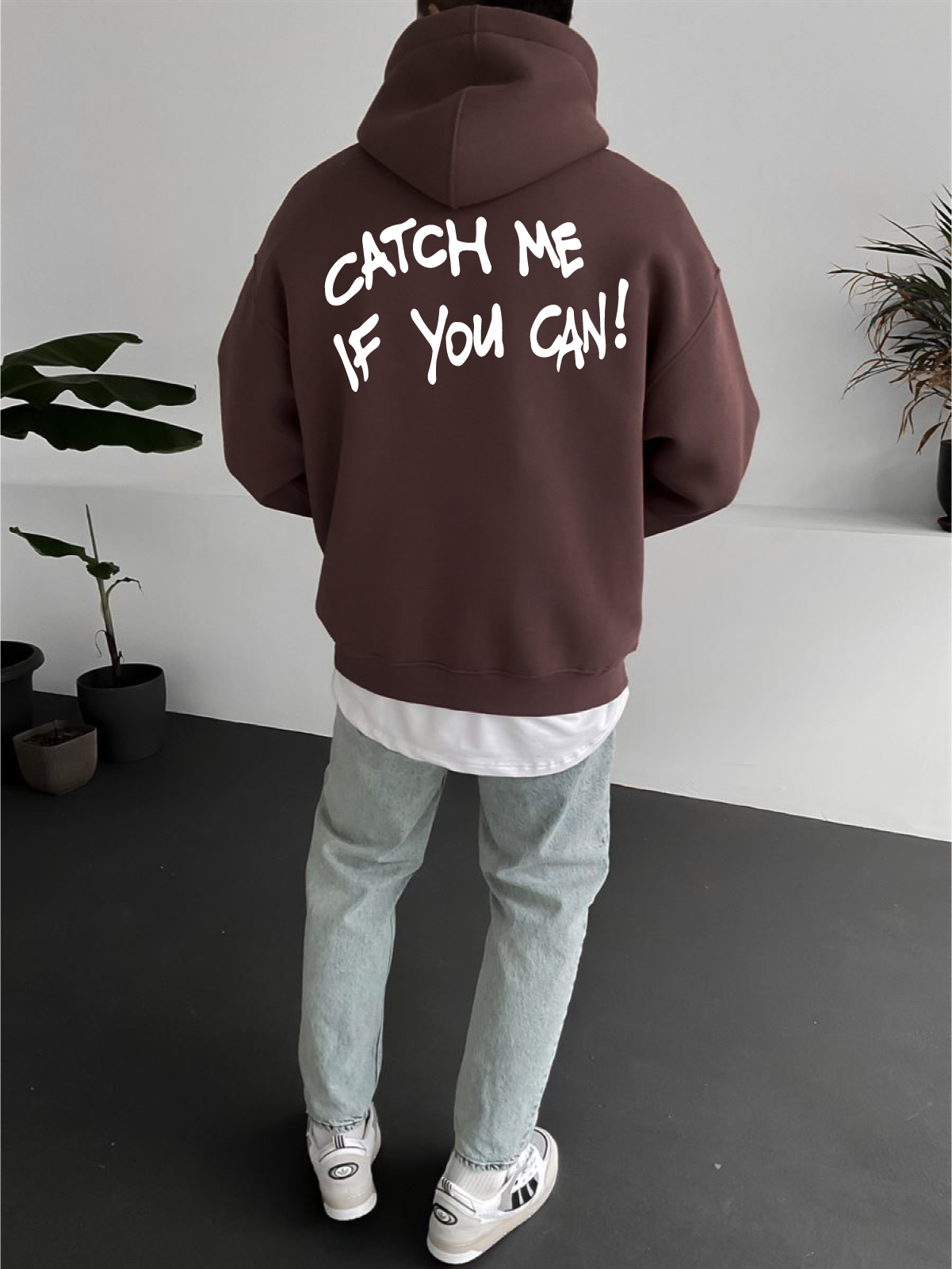 Brown "Cat" Printed Oversize Hoodie - Broek