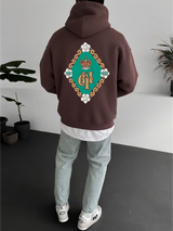Brown "Coat Of Arms" Printed Oversize Hoodie - Broek