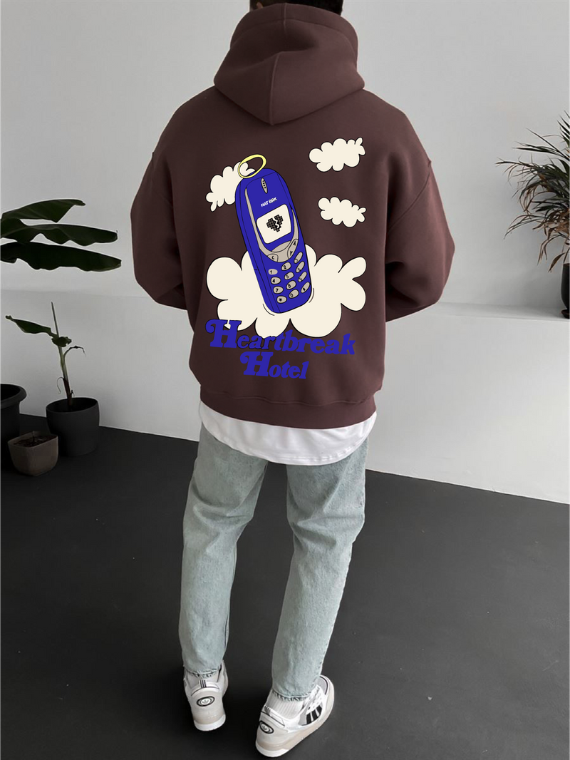 Brown "Heartbreak" Printed Oversize Hoodie