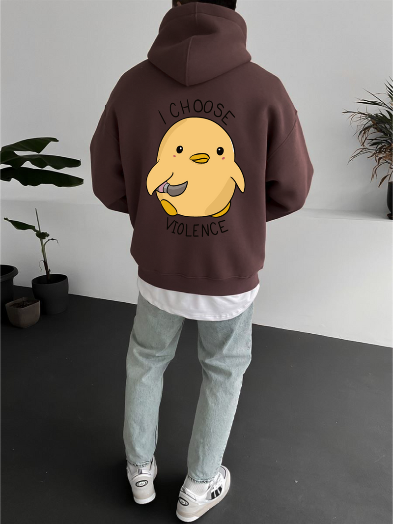 Brown "Violence" Printed Oversize Hoodie