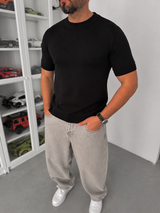 Black Crewneck Knitted Tee