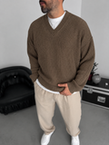 Premium Knitted V-Neck Sweater - Brown